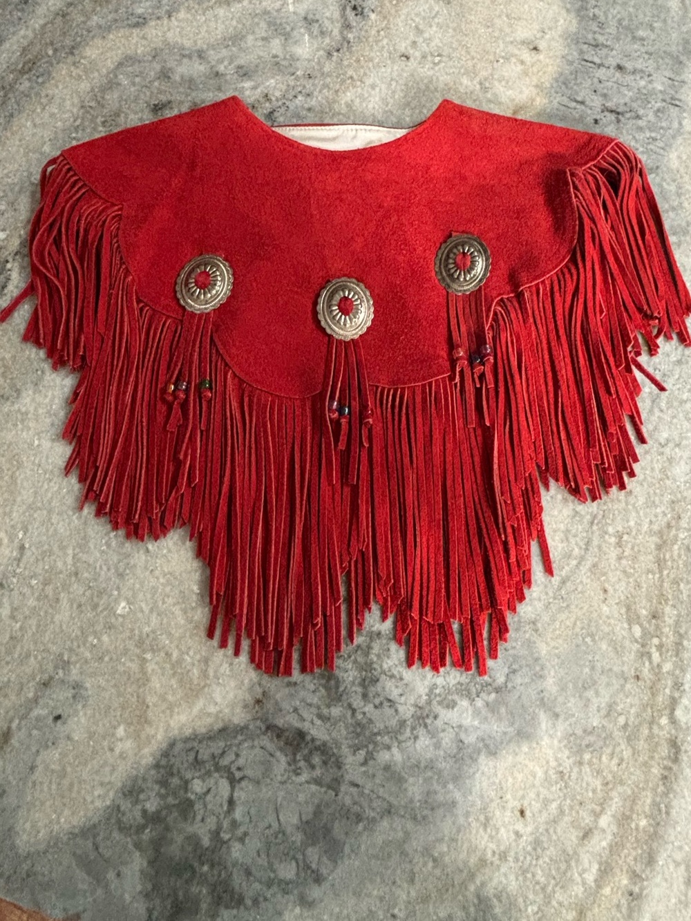 Sheplers Red Suede Fringe Poncho with Concho Accents 100% leather